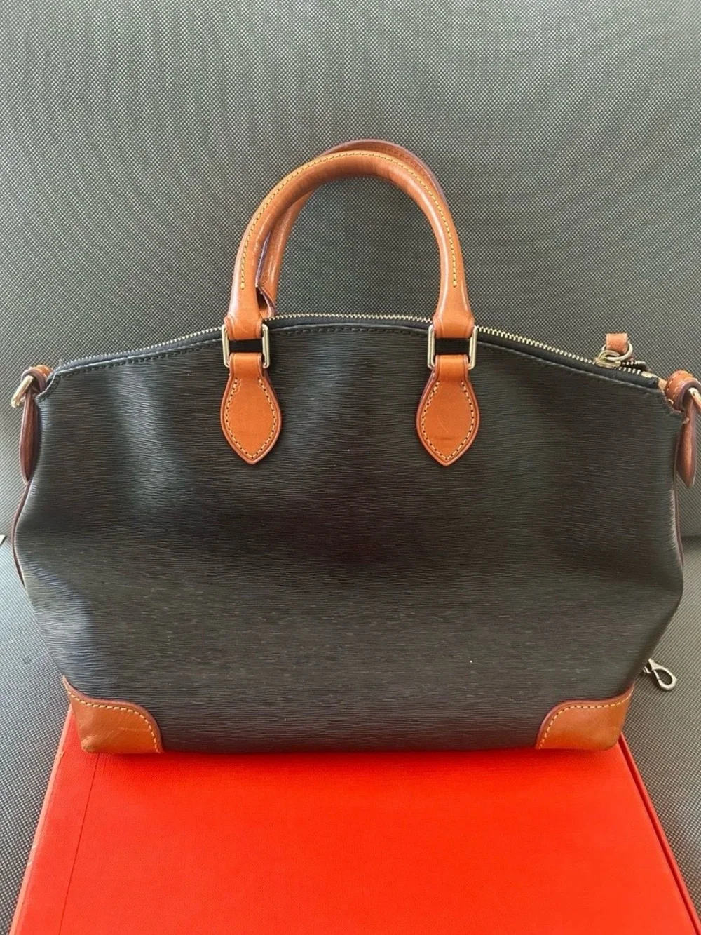Dooney & Bourke Black Duffel with Brown Leather Trim
